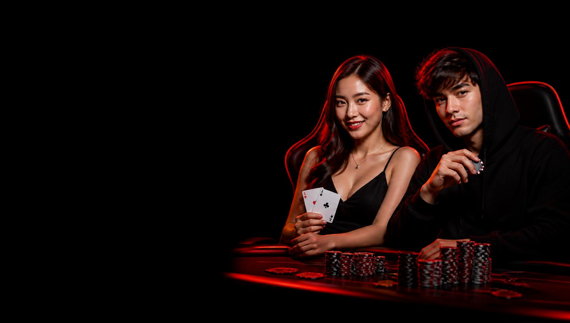 CoinPoker 玩家在紅光牌桌前對局